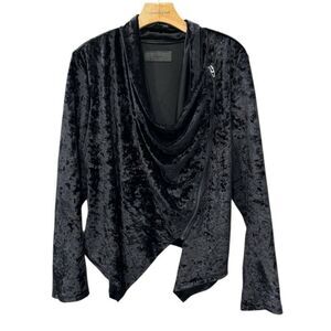 Blank NYC Black Crushed Velvet Asymmetric Zip Moto Jacket Women's Large